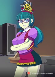 Size: 1240x1754 | Tagged: safe, alternate version, artist:brother-tico, imported from derpibooru, juniper montage, human, equestria girls, mirror magic, spoiler:eqg specials, breasts, busty juniper montage, female, glasses, open mouth, solo