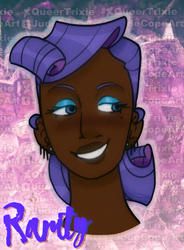 Size: 1400x1900 | Tagged: safe, artist:queertrixie, derpibooru exclusive, imported from derpibooru, rarity, human, bust, dark skin, eyeliner, humanized, makeup, outline, portrait, simple background