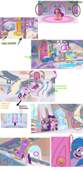 Size: 1080x2220 | Tagged: safe, edit, edited screencap, imported from derpibooru, screencap, hitch trailblazer, izzy moonbow, pipp petals, sunny starscout, zipp storm, earth pony, pegasus, pony, unicorn, spoiler:g5, spoiler:my little pony: tell your tale, spoiler:tyts01e01, spoiler:tyts01e04, a home to share, crystal brighthouse, diagram, female, g5, indoors, male, mare, my little pony: tell your tale, nightmare roommate, stallion