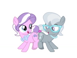 Size: 1024x768 | Tagged: safe, artist:chanyhuman, imported from derpibooru, diamond tiara, silver spoon, earth pony, pony, bowtie, bump bump sugar lump rump, butt to butt, butt touch, colt, cute, diamond crown, duo, femboy, foal, glasses, jewelry, male, metrosexual, my little colt, necklace, pearl necklace, rule 63, silver platter, simple background, white background