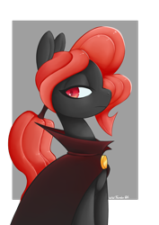Size: 2480x3508 | Tagged: safe, artist:wild-thunder06, imported from derpibooru, oc, oc only, oc:hocico sangriento, pony, cape, clothes, looking at you, red eyes, red hair, solo