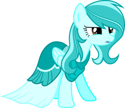 Size: 965x828 | Tagged: safe, artist:more by snowfeather1, imported from twibooru, oc, oc:snowie, pegasus, clothes, dress, gala dress, image, pegasus oc, png, wings