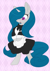 Size: 752x1063 | Tagged: safe, artist:scarlet-spectrum, imported from derpibooru, part of a set, oc, oc:pillow art, pony, unicorn, blushing, clothes, commission, cute, dress, female, horn, long mane, long tail, maid, mare, solo, solo female, surprised face, tail, unicorn oc, ych result