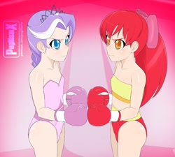 Size: 1280x1154 | Tagged: safe, artist:pugilismx, imported from twibooru, apple bloom, diamond tiara, human, boxing, boxing gloves, humanized, image, needs more jpeg, sports