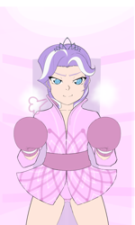 Size: 706x1179 | Tagged: safe, artist:pugilismx, imported from twibooru, diamond tiara, human, blushing, boxing gloves, clothes, dress, humanized, image, png