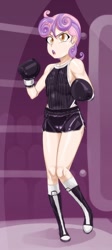 Size: 574x1280 | Tagged: safe, artist:pugilismx, imported from twibooru, sweetie belle, human, boxers, boxing, boxing gloves, clothes, humanized, image, needs more jpeg, shirt, solo, sports, underwear