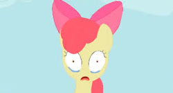 Size: 329x177 | Tagged: safe, artist:mrponiator, imported from twibooru, apple bloom, earth pony, pony, bow, crying, female, filly, frown, hair bow, image, mare, needs more jpeg, sad, shocked, shrunken pupils