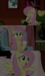 Size: 1280x2160 | Tagged: safe, edit, edited screencap, editor:jerryakiraclassics19, imported from twibooru, screencap, fluttershy, pegasus, pony, discordant harmony, '90s, cup, eyes closed, female, image, mare, png, smiling, solo, teacup