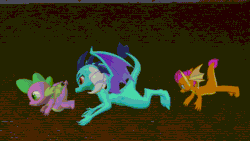 Size: 1920x1080 | Tagged: safe, artist:ponygamer2020, artist:ponygamersfm, imported from twibooru, princess ember, smolder, spike, dragon, 3d, animated, brick wall, cartoon physics, clock, clock cleaners, clock tower, comedy, cute, disney, dragon trio, dragoness, emberbetes, expression, eyebrows, eyeshadow, falling, feet, female, flying, funny, funny face, gears, gif, head shake, holding, horn, image, looking at you, makeup, male, parody, paws, sad, scene interpretation, scene parody, shaking, smolderbetes, soles, source filmmaker, spikabetes, spread wings, stuck, stuck together, surprised, toes, together, trio, uncomfortable, winged spike, wings