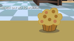 Size: 628x348 | Tagged: safe, artist:mrponiator, imported from twibooru, food, image, kitchen, muffin, needs more jpeg, no pony