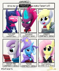 Size: 1715x2048 | Tagged: safe, artist:lordshrekzilla20, imported from derpibooru, derpy hooves, fluttershy, maud pie, tempest shadow, trixie, twilight sparkle, six fanarts, iron mare