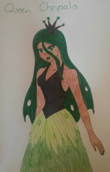 Size: 742x1156 | Tagged: safe, artist:glaceonfrozen, imported from derpibooru, queen chrysalis, human, female, humanized, looking at you, solo, traditional art