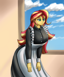 Size: 1400x1700 | Tagged: safe, artist:zachc, imported from derpibooru, sunset shimmer, human, equestria girls, clothes, dress, female, maid, solo