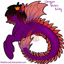 Size: 1280x1280 | Tagged: safe, artist:modharvest, imported from derpibooru, oc, oc only, demon, demon pony, hybrid, merpony, seapony (g4), fin wings, fins, fish tail, seaponified, simple background, smiling, solo, species swap, tail, transparent background, watermark, wings