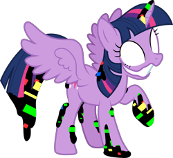 Size: 6000x5486 | Tagged: safe, artist:twilirity, imported from derpibooru, twilight sparkle, alicorn, pony, .svg available, absurd resolution, blank eyes, corrupted, dusk till dawn, error, female, friday night funkin', inkscape, pibby, raised hoof, simple background, solo, teeth, transparent background, twilight sparkle (alicorn), vector