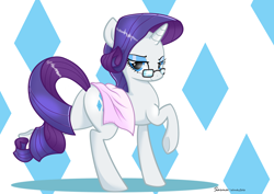 Size: 3508x2480 | Tagged: safe, artist:wonkysole, imported from derpibooru, rarity, pony, unicorn, 2016, butt, female, glasses, high res, looking at you, looking back, mare, old art, plot, rearity, solo, towel