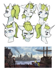 Size: 920x1160 | Tagged: safe, artist:printik, imported from derpibooru, oc, oc:honoria, pony, unicorn, equestria at war mod, boat, expressions, face paint, medieval, scenery, ship, smiling, smug, unamused