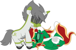 Size: 5000x3289 | Tagged: safe, artist:jhayarr23, imported from derpibooru, oc, oc only, oc:greenline, oc:morning lily, object pony, original species, pegasus, pony, train pony, unicorn, boop, oc x oc, shipping, simple background, train, transparent background