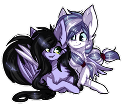 Size: 547x484 | Tagged: safe, artist:tay-niko-yanuciq, imported from derpibooru, oc, oc only, pegasus, pony, chest fluff, duo, ear fluff, female, grin, lying down, male, mare, pegasus oc, prone, simple background, smiling, stallion, transparent background, wings
