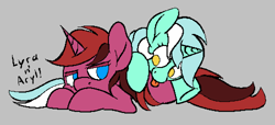 Size: 1500x684 | Tagged: safe, artist:skookz, imported from derpibooru, lyra heartstrings, pony, unicorn, :p, aggie.io, aryl, duo, female, mare, siblings, simple background, sisters, text, tongue out, twins