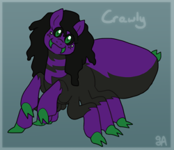 Size: 890x770 | Tagged: safe, artist:greenarsonist, imported from derpibooru, oc, oc only, oc:crawly, monster pony, original species, spider, spiderpony, fangs, head tilt, looking at you, smiling, smiling at you