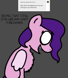 Size: 1237x1417 | Tagged: safe, artist:professorventurer, imported from derpibooru, pipp petals, pegasus, pony, series:ask pippamena, chest fluff, female, g5, implied zipp storm, insanity, mare