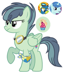 Size: 1280x1491 | Tagged: safe, artist:princess-kitsune-tsu, imported from derpibooru, party favor, spitfire, oc, pegasus, pony, bandana, base used, female, goggles, mare, next generation, offspring, parent:party favor, parent:spitfire, simple background, transparent background