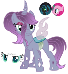 Size: 1280x1403 | Tagged: safe, artist:princess-kitsune-tsu, imported from derpibooru, pinkie pie, queen chrysalis, oc, changepony, hybrid, base used, female, magical lesbian spawn, offspring, parent:pinkie pie, parent:queen chrysalis, simple background, transparent background