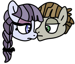 Size: 1130x960 | Tagged: safe, artist:jadeharmony, imported from derpibooru, inky rose, mudbriar, blue eyes, braid, brown mane, crack shipping, disembodied head, eyeshadow, female, gray coat, gray mane, green eyes, inkybriar, makeup, male, mare, multicolored mane, purple mane, shipping, simple background, stallion, straight, transparent background