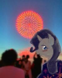 Size: 1620x2048 | Tagged: safe, artist:yajima, imported from derpibooru, rarity, pony, unicorn, female, fireworks, horn, looking at you, looking back, looking back at you, mare