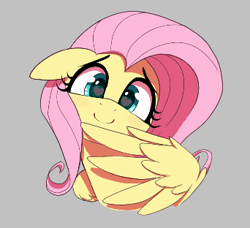 Size: 342x312 | Tagged: safe, artist:thebatfang, imported from derpibooru, fluttershy, pegasus, pony, aggie.io, blushing, c:, cute, female, floppy ears, gray background, heart eyes, looking at you, mare, ponybooru import, shyabetes, simple background, smiling, solo, wing fluff, wingding eyes, wings