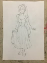 Size: 3024x4032 | Tagged: safe, artist:killerteddybear94, imported from derpibooru, fluttershy, human, alternate hairstyle, clothes, cosplay, costume, cute, don bluth, dress, female, humanized, long hair, looking away, paper, pencil drawing, photo, shyabetes, smiling, solo, thumbelina, thumbelina (1994), traditional art