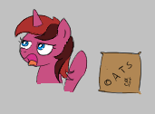 Size: 171x126 | Tagged: safe, artist:algoatall, oc, oc only, pony, unicorn, aggie.io, angry, box, food, lowres, oats, open mouth, simple background, yelling