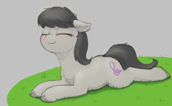 Size: 784x484 | Tagged: safe, artist:zippysqrl, octavia melody, earth pony, pony, aggie.io, eyes closed, female, lying down, mare, simple background, smiling, unshorn fetlocks