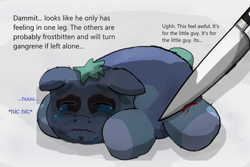 Size: 2400x1600 | Tagged: safe, artist:othercoraline, imported from twibooru, fluffy pony, pony, amputation, crying, foal, image, lil champ, png, sleeping