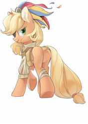 Size: 2480x3508 | Tagged: safe, artist:yunlongchen, imported from derpibooru, applejack, earth pony, pony, butt, clothes, eyepatch, female, mare, pirate, plot, shirt, simple background, solo, white background