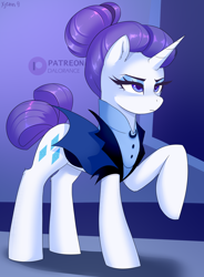 Size: 2208x2992 | Tagged: safe, artist:xjenn9, imported from derpibooru, rarity, pony, unicorn, alternate hairstyle, alternate timeline, bottomless, clothes, female, high res, mare, night maid rarity, nightmare takeover timeline, partial nudity, raised hoof, signature, solo