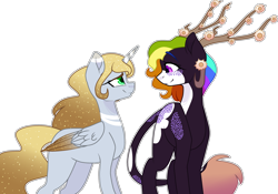 Size: 3612x2531 | Tagged: safe, artist:rickysocks, imported from derpibooru, oc, oc only, alicorn, pony, antlers, base used, duo, female, mare, simple background, transparent background