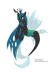 Size: 2059x2912 | Tagged: safe, artist:dalia1784, imported from derpibooru, queen chrysalis, changeling, hybrid, seapony (g4), clothes, colored pupils, crown, dorsal fin, female, fin wings, fins, fish tail, flowing mane, green eyes, green mane, grin, horn, jewelry, lidded eyes, mare, regalia, seaponified, seapony chrysalis, see-through, simple background, smiling, solo, species swap, tail, teeth, transparent background, wings