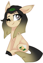 Size: 984x1440 | Tagged: safe, artist:moonert, imported from derpibooru, oc, oc only, earth pony, pony, colored hooves, earth pony oc, freckles, one eye closed, simple background, sitting, smiling, solo, transparent background, wink