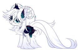 Size: 2674x1709 | Tagged: safe, artist:strangle12, imported from derpibooru, oc, oc only, pony, chest fluff, female, freckles, hoof fluff, horns, mare, simple background, smiling, solo, white background, wings