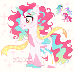 Size: 1785x1718 | Tagged: safe, artist:whohwo, imported from derpibooru, pinkie pie, princess celestia, alicorn, pony, base used, colored wings, ear fluff, fusion, makeup, male, smiling, stallion, two toned wings, wings