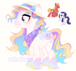 Size: 1983x1875 | Tagged: safe, artist:whohwo, imported from derpibooru, big macintosh, rarity, pony, unicorn, base used, fusion, hat, makeup, male, neckerchief, raised hoof, smiling, stallion, unshorn fetlocks, yoke