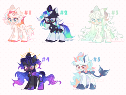 Size: 2680x2022 | Tagged: safe, artist:whohwo, imported from derpibooru, oc, oc only, bat pony, original species, pegasus, pony, shark, shark pony, unicorn, base used, bat pony oc, bat wings, ethereal mane, female, horn, makeup, mare, pegasus oc, smiling, starry mane, unicorn oc, wings