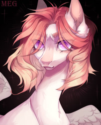 Size: 1280x1578 | Tagged: safe, artist:meggychocolatka, imported from derpibooru, oc, oc only, pegasus, pony, black background, bust, ear fluff, eye clipping through hair, eyelashes, female, mare, pegasus oc, simple background, solo