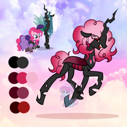 Size: 700x700 | Tagged: safe, artist:shiee-artopia223, imported from derpibooru, pinkie pie, queen chrysalis, changeling, changeling queen, pony, base used, clothes, dress, female, fusion, mare, pink changeling, saloon dress, saloon pinkie