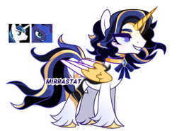 Size: 1280x949 | Tagged: safe, artist:mirrastat, imported from derpibooru, princess luna, shining armor, oc, alicorn, pony, unicorn, base used, choker, colored wings, female, grin, hoof fluff, male, mare, offspring, parent:princess luna, parent:shining armor, parents:shiningluna, simple background, smiling, stallion, transparent background, two toned wings, wings