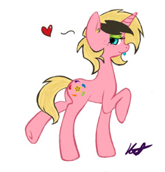 Size: 1024x1072 | Tagged: safe, artist:hippykat13, artist:sabokat, imported from derpibooru, oc, oc only, pony, unicorn, blue tongue, butt, digital art, ear fluff, eyeshadow, female, floating heart, freckles, full body, heart, hooves, horn, lidded eyes, looking back, makeup, mare, old art, plot, raised hoof, raised leg, signature, simple background, smiling, solo, tail, underhoof, unicorn oc, white background