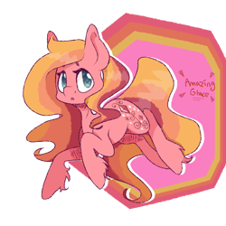 Size: 1280x1280 | Tagged: safe, artist:pinklem0nadepunk, imported from derpibooru, amazing grace, earth pony, pony, adoptable, adoragrace, cute, g3, hatching (technique), multicolored mane, orange mane, pink coat, red mane, redesign, simple background, solo, transparent background, unshorn fetlocks, yellow mane