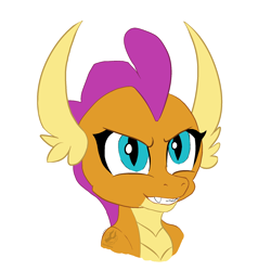 Size: 2000x2000 | Tagged: safe, artist:sorajona, imported from derpibooru, smolder, anthro, dragon, bust, cute, dragoness, female, grin, horns, looking up, portrait, simple, simple background, smiling, solo, transparent background